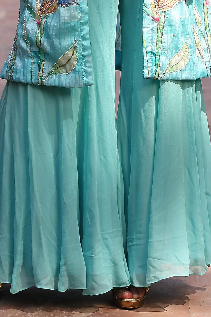 Powder Blue Printed Jacket Set by TARINI VIJ at Pernia's Pop Up Shop