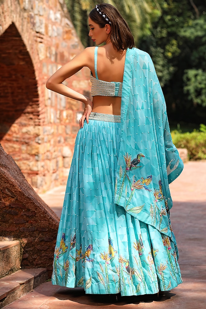 Powder Blue Printed Wedding Lehenga Set by TARINI VIJ at Pernia's Pop Up Shop