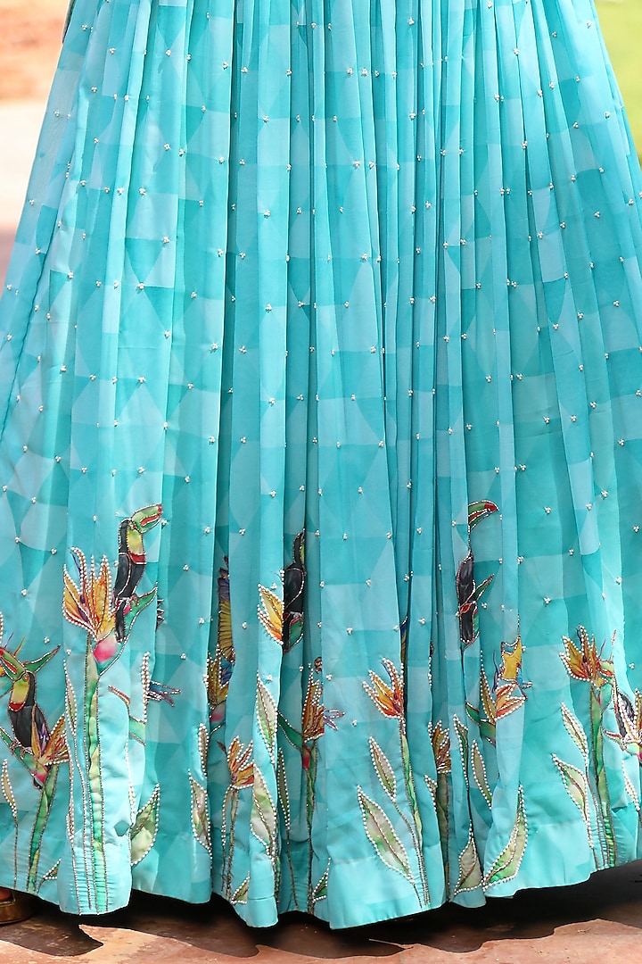Powder Blue Printed Wedding Lehenga Set by TARINI VIJ at Pernia's Pop Up Shop