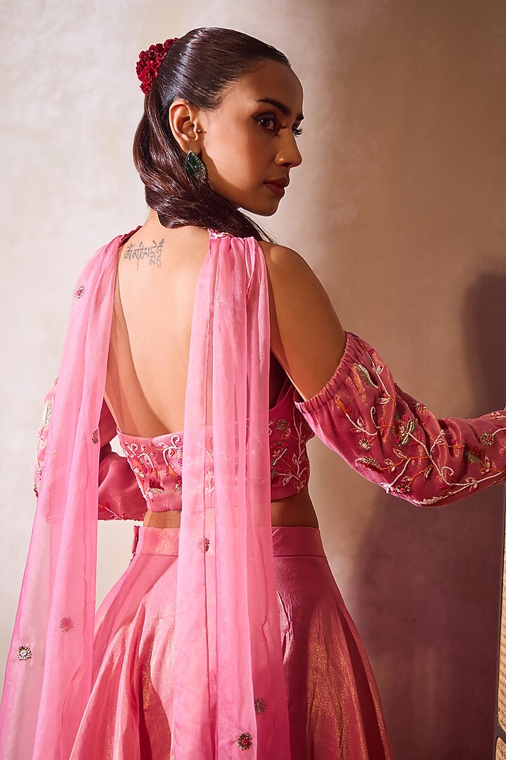 Pink Tissue Wedding Lehenga Set by TARINI VIJ at Pernia's Pop Up Shop