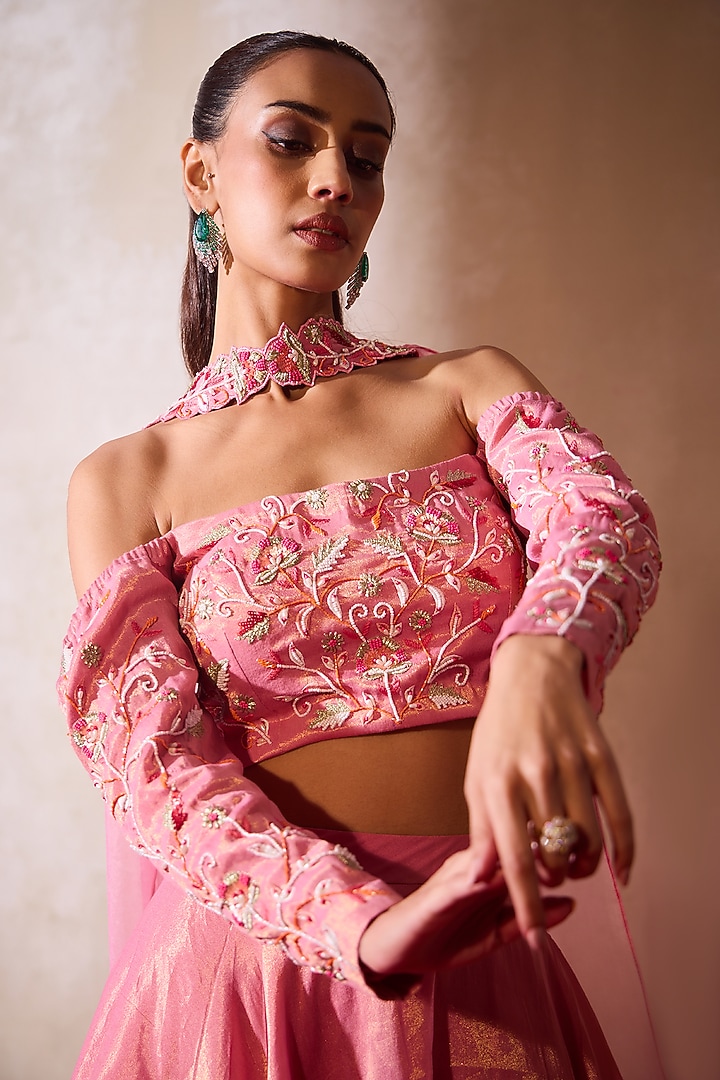 Pink Tissue Wedding Lehenga Set by TARINI VIJ at Pernia's Pop Up Shop