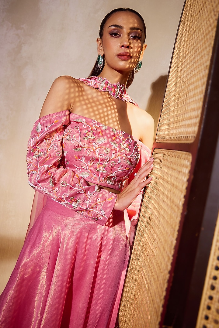 Pink Tissue Wedding Lehenga Set by TARINI VIJ at Pernia's Pop Up Shop