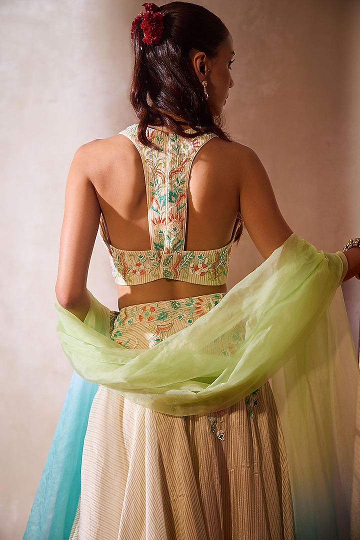 White Tissue Embroidered Wedding Lehenga Set by TARINI VIJ at Pernia's Pop Up Shop