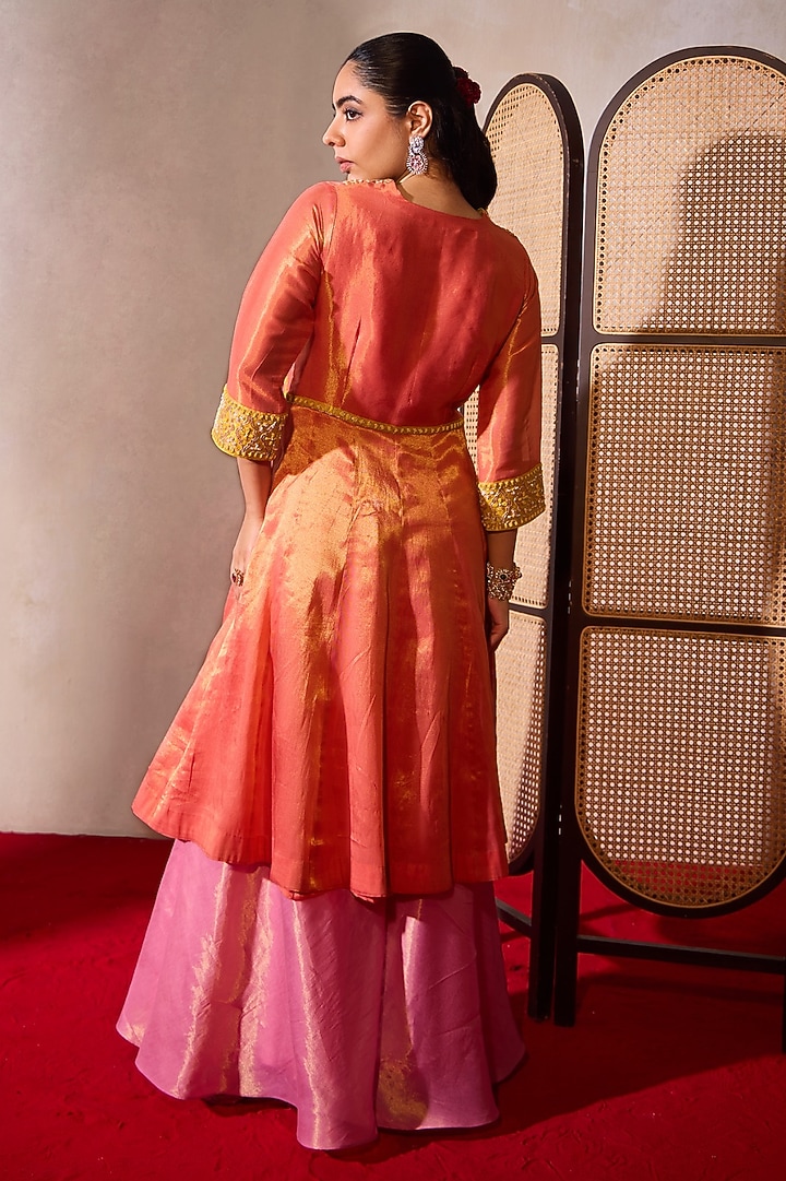 Orange Tissue Embroidered Jacket Set by TARINI VIJ at Pernia's Pop Up Shop