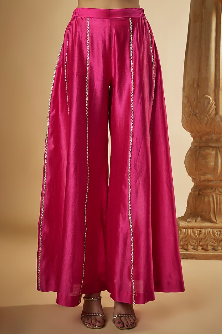 Pink Chanderi Silk Resham Hand Embroidered Kurta Set by The Aarya at Pernia's Pop Up Shop