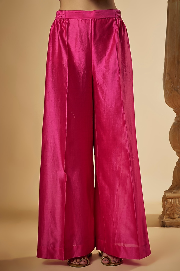 Pink Chanderi Silk & Zari Organza Paneled Party Wear Anarkali Set by The Aarya at Pernia's Pop Up Shop