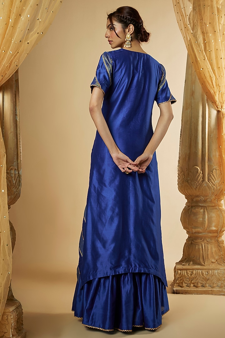 Ink Blue Chanderi Silk & Zari Organza Lace Kurta Set by The Aarya at Pernia's Pop Up Shop