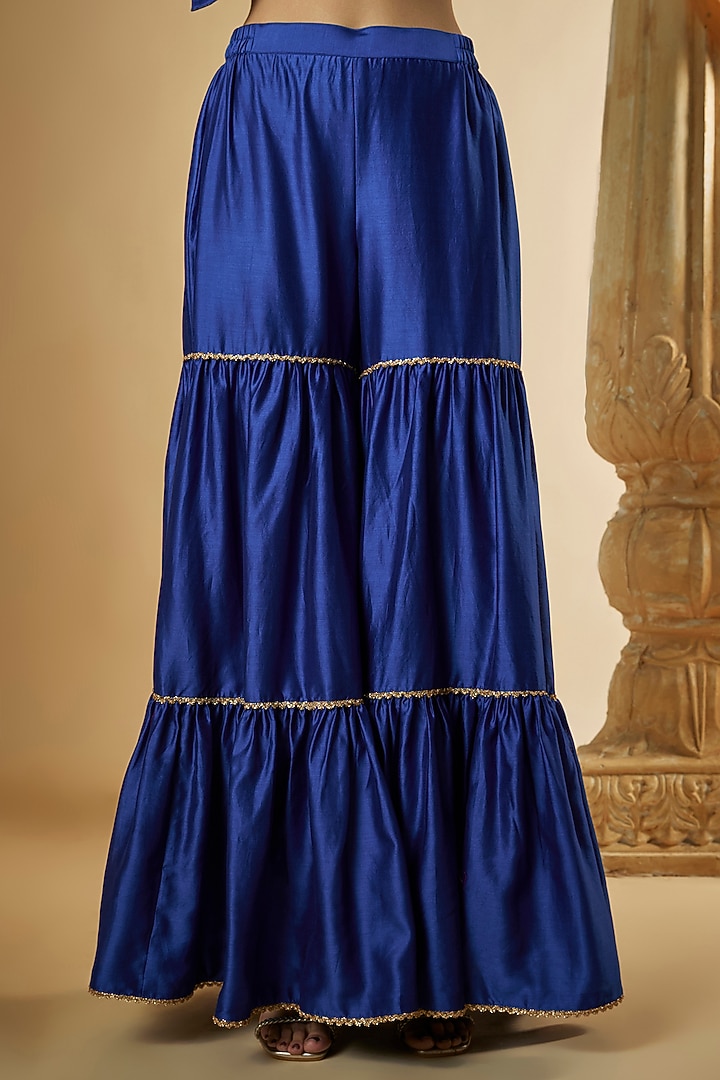 Ink Blue Chanderi Silk & Zari Organza Lace Kurta Set by The Aarya at Pernia's Pop Up Shop