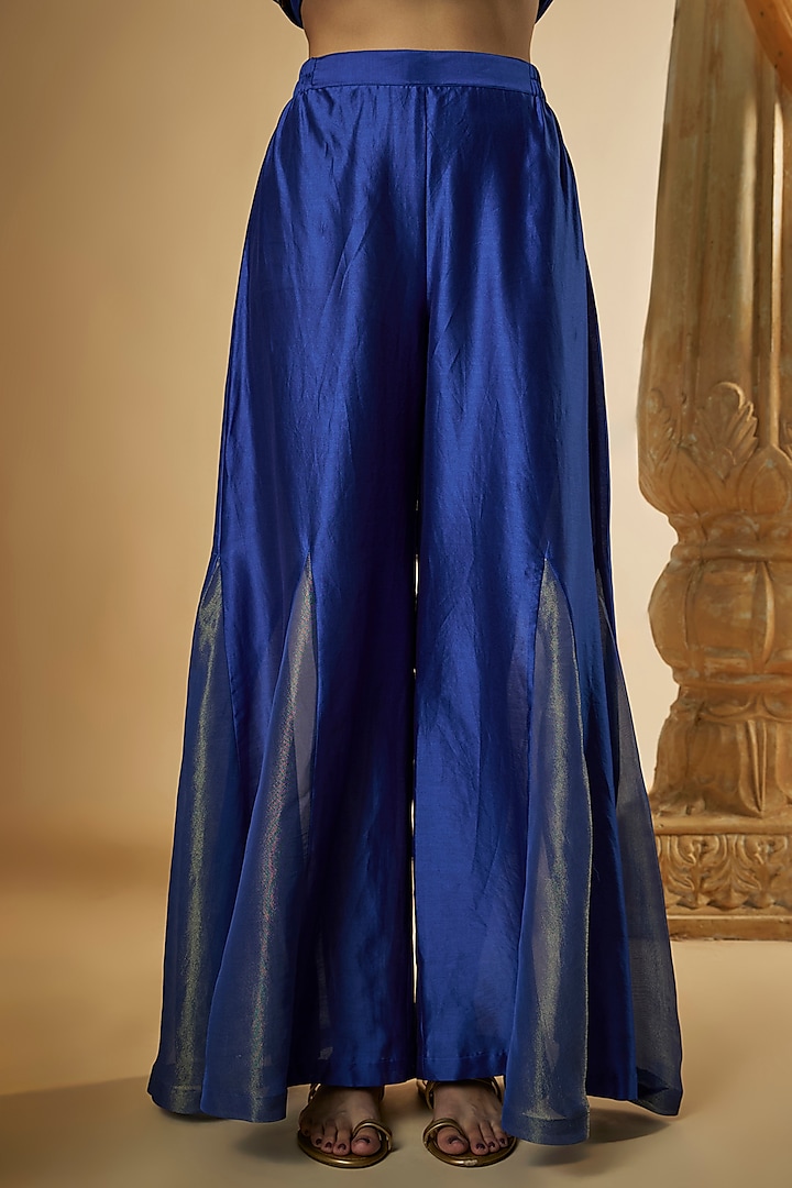 Ink Blue Chanderi Silk & Zari Organza Resham Hand Embroidered Kalidar Kurta Set by The Aarya at Pernia's Pop Up Shop