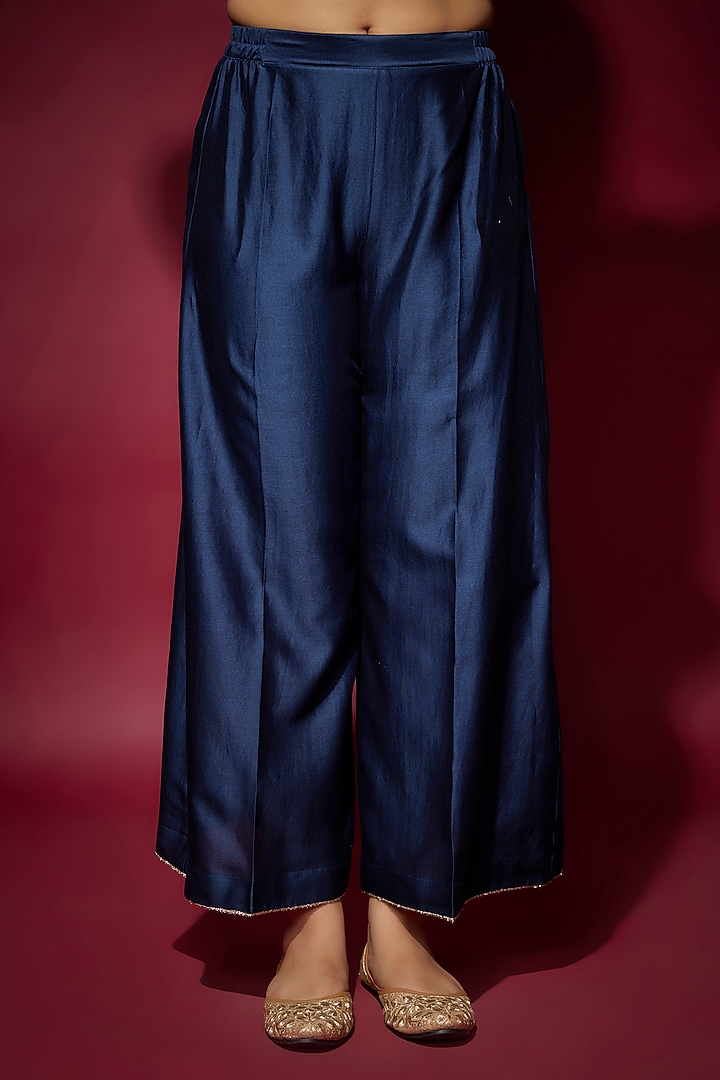 Blue Handwoven Chanderi Hand Embroidered Kurta Set by The Aarya at Pernia's Pop Up Shop