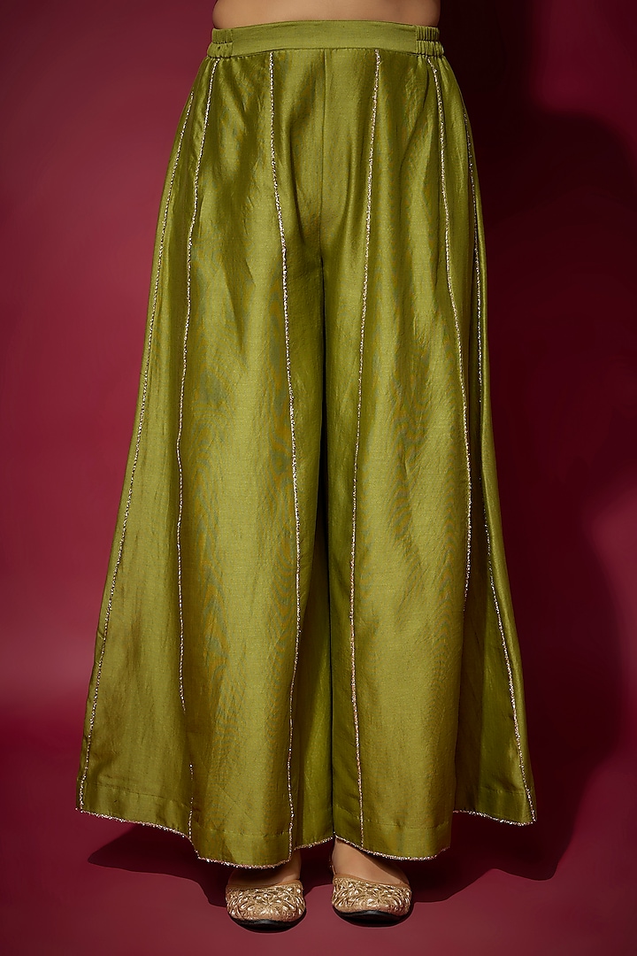 Mehendi Green Handwoven Chanderi Zardosi Embroidered Kurta Set by The Aarya at Pernia's Pop Up Shop