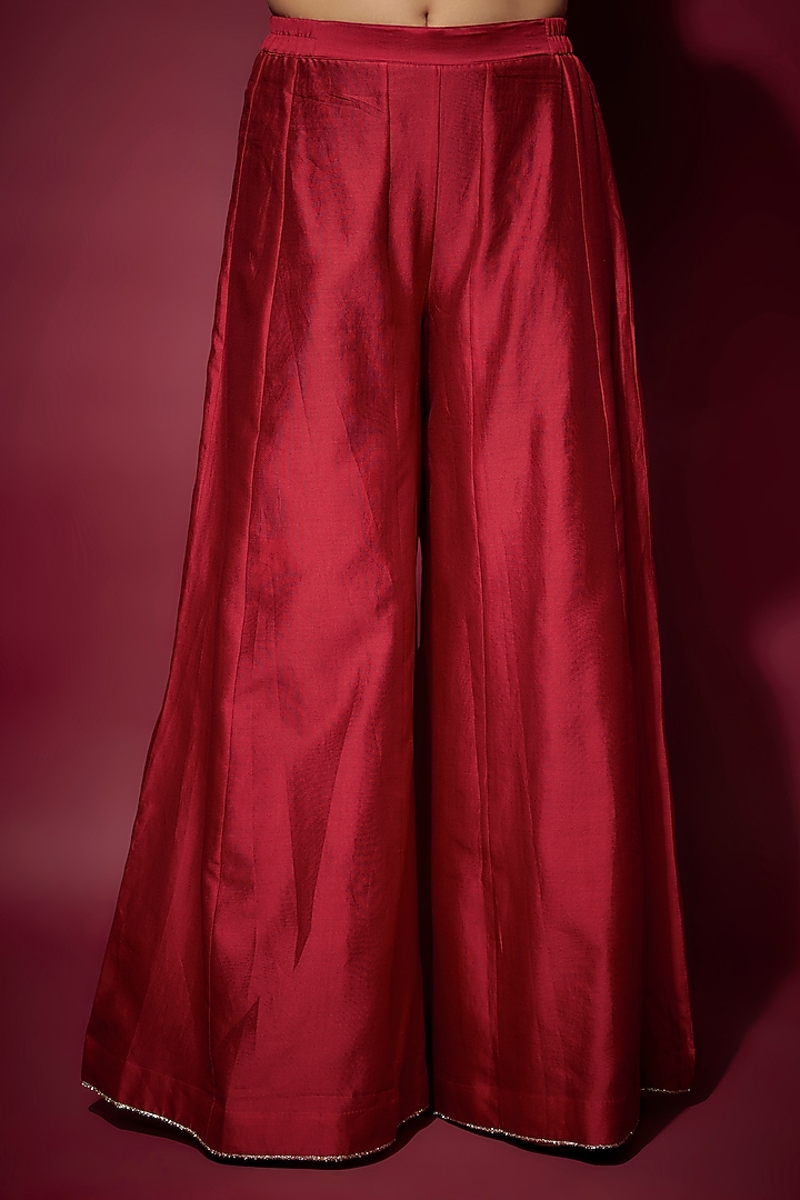 Red Handwoven Chanderi Zardosi Embroidered Wedding Anarkali Set by The Aarya at Pernia's Pop Up Shop