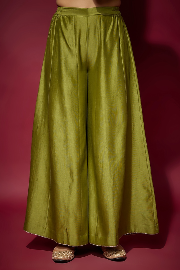Mehendi Green Handwoven Chanderi Zardosi Embroidered Wedding Anarkali Set by The Aarya at Pernia's Pop Up Shop
