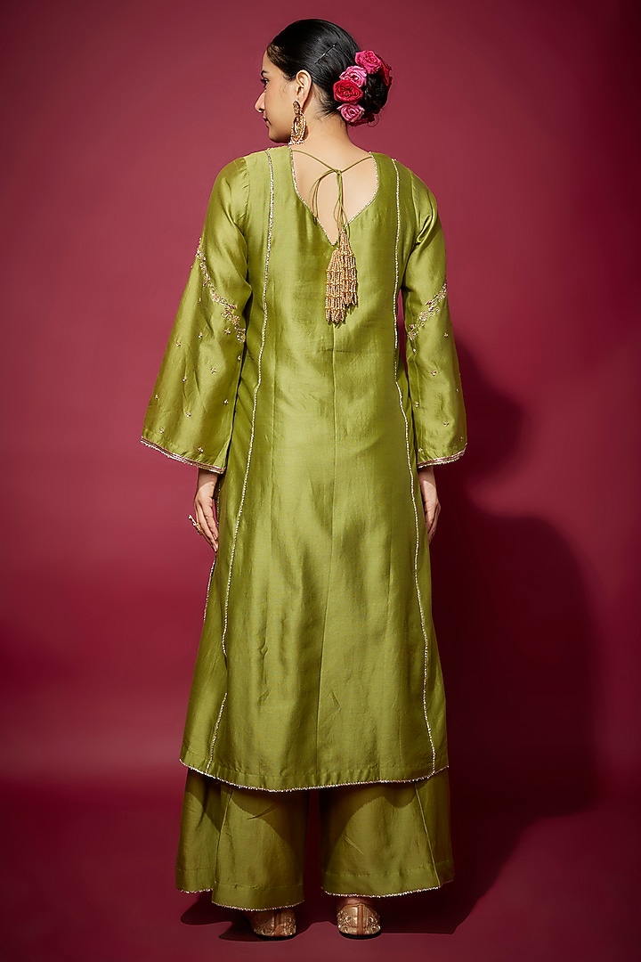 Mehendi Green Handwoven Chanderi Zardosi Embroidered Kurta Set by The Aarya at Pernia's Pop Up Shop