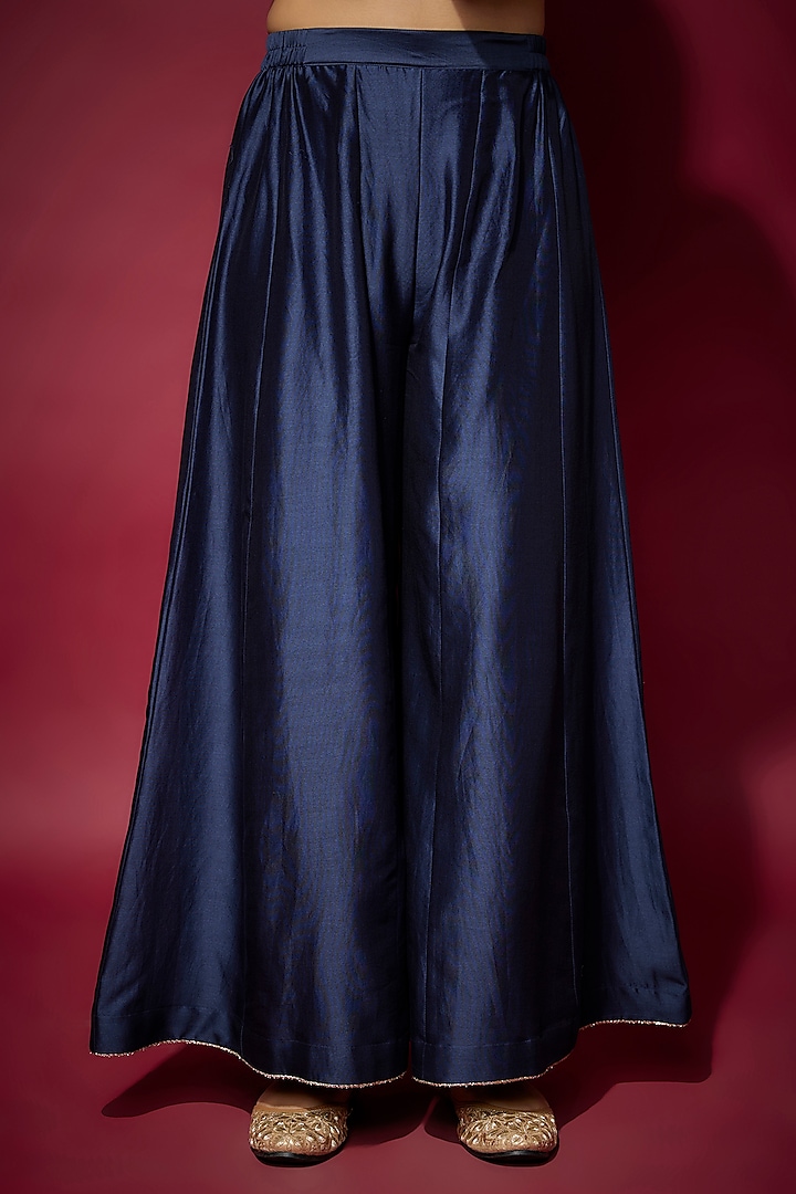 Navy Blue Handwoven Chanderi Zardosi Embroidered Kurta Set by The Aarya at Pernia's Pop Up Shop