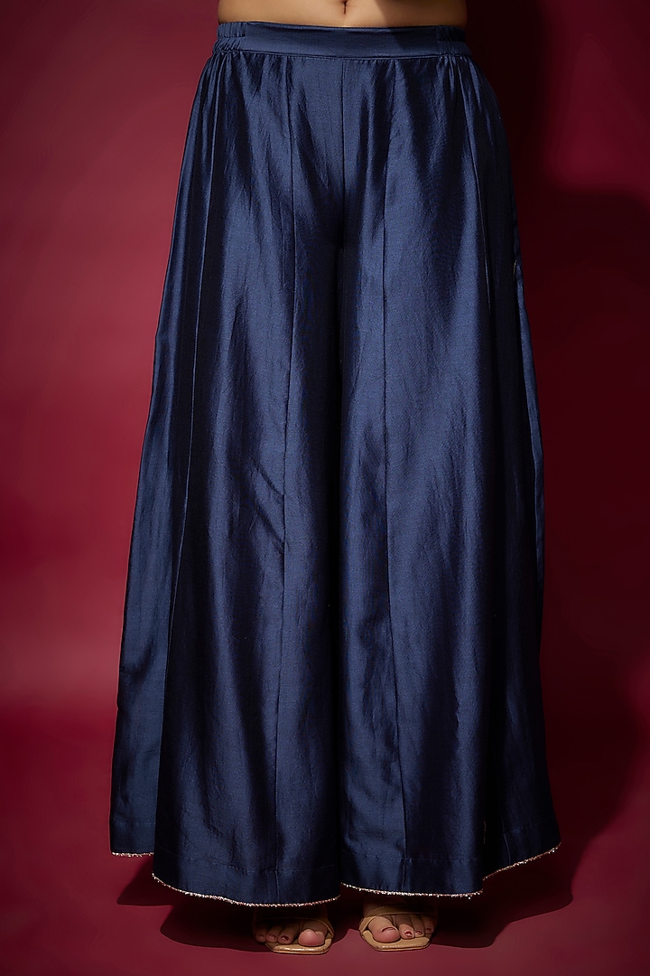 Navy Blue Handwoven Chanderi Zardosi Embroidered Wedding Anarkali Set by The Aarya at Pernia's Pop Up Shop