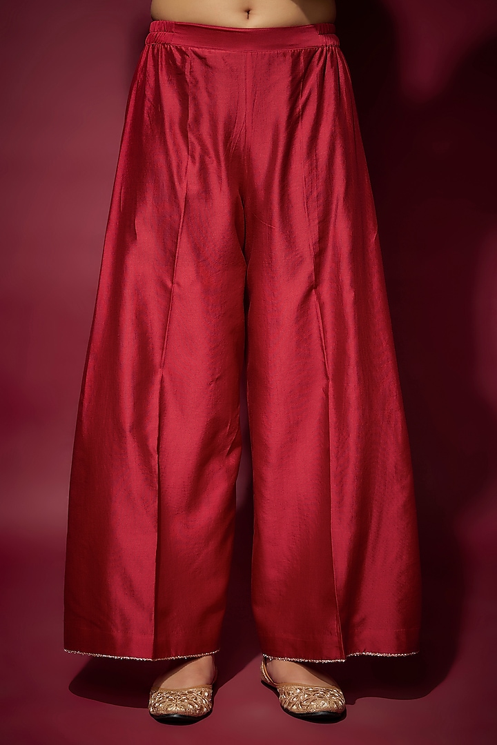 Red Handwoven Chanderi Zardosi Embroidered A-Line Party Wear Anarkali Set by The Aarya at Pernia's Pop Up Shop