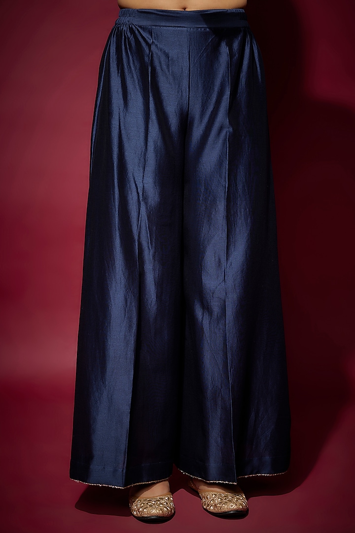 Navy Blue Handwoven Chanderi Zardosi Embroidered Kurta Set by The Aarya at Pernia's Pop Up Shop