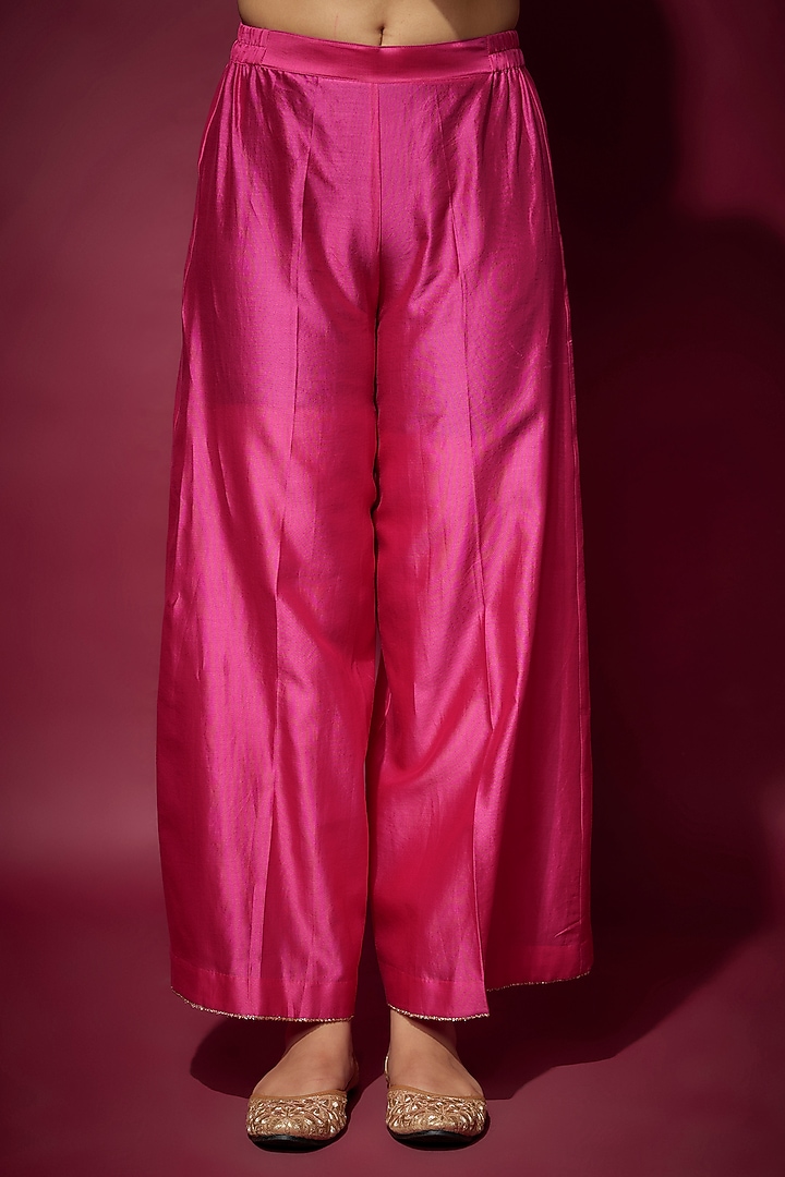 Pink Handwoven Chanderi Zardosi Embroidered Kurta Set by The Aarya at Pernia's Pop Up Shop