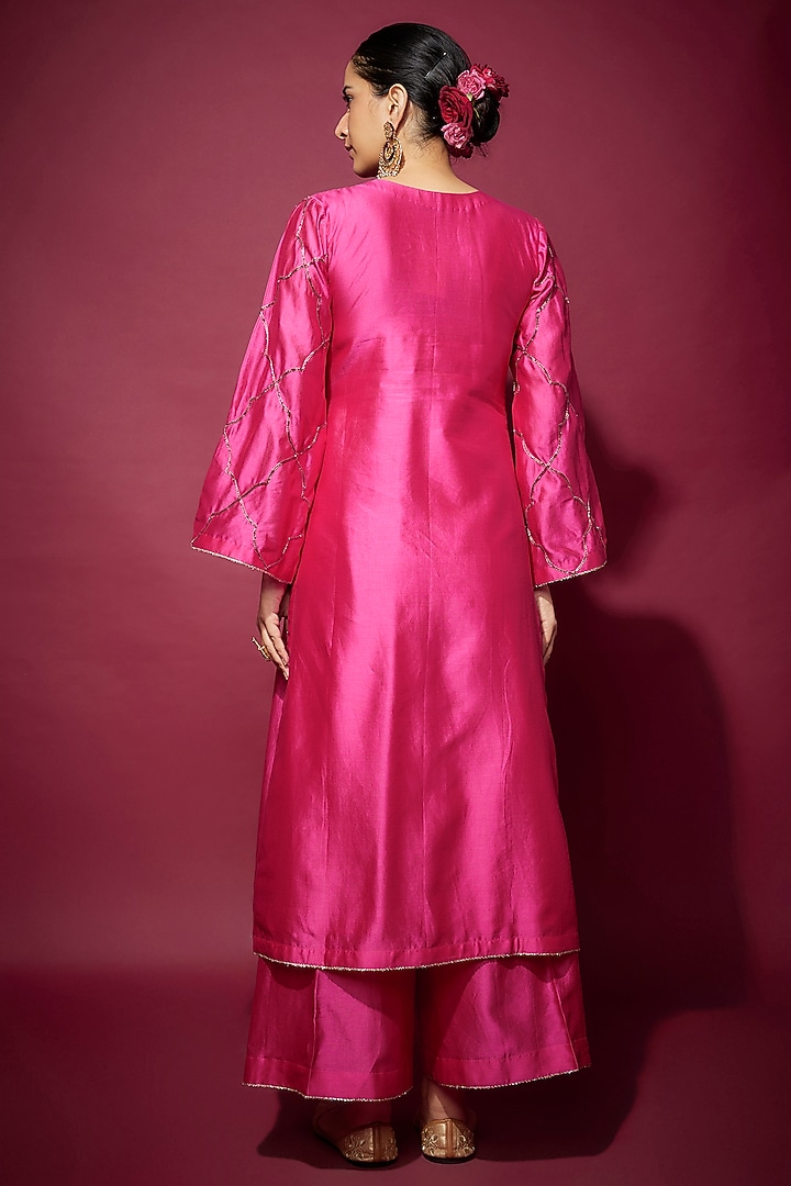 Pink Handwoven Chanderi Zardosi Embroidered Kurta Set by The Aarya at Pernia's Pop Up Shop
