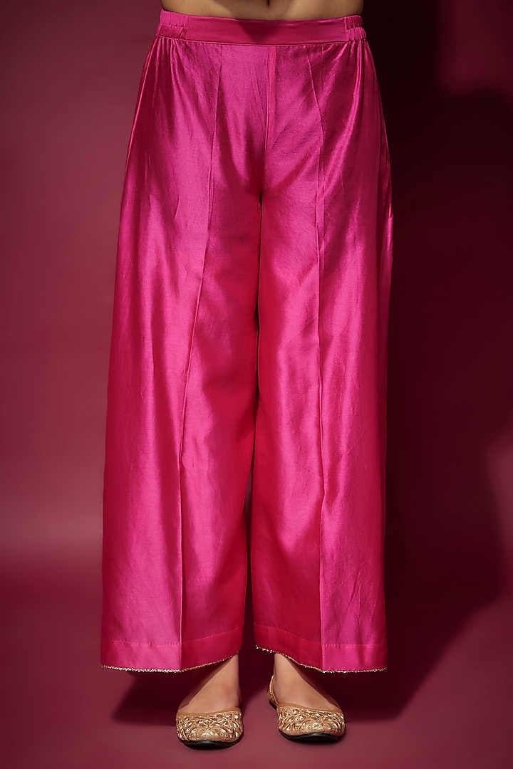 Pink Handwoven Chanderi Zardosi Embroidered Kurta Set by The Aarya at Pernia's Pop Up Shop