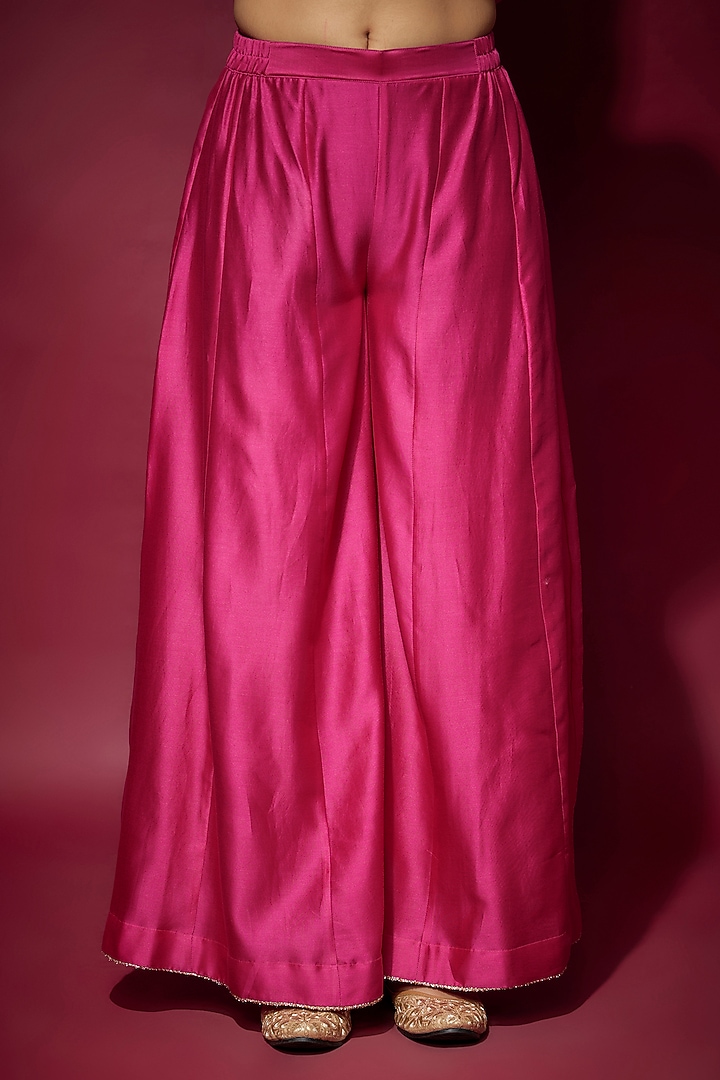 Pink Handwoven Chanderi Zardosi Embroidered Wedding Anarkali Set by The Aarya at Pernia's Pop Up Shop