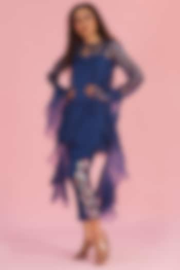 Navy Blue Organza Kurta Set by The Aarya at Pernia's Pop Up Shop