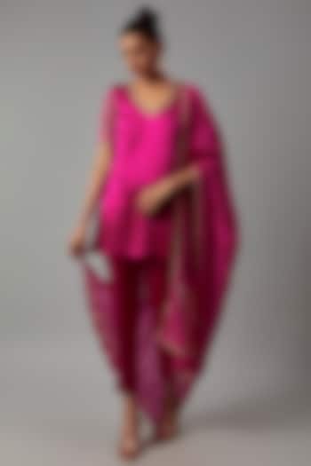 Pink Mashru Silk Embroidered Kurta Set by The Aarya