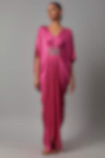 Pink Satin Embroidered Kaftan by The Aarya