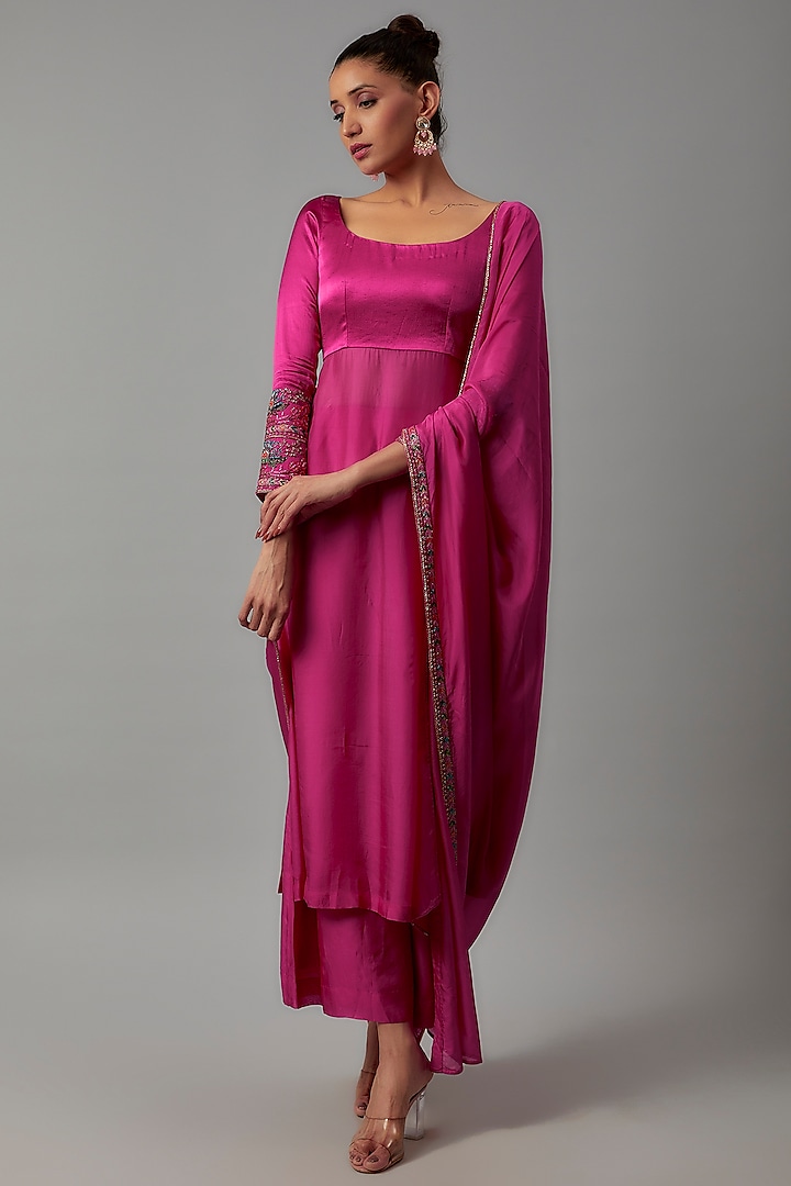 Pink Mashru Silk Embroidered Kurta Set by The Aarya