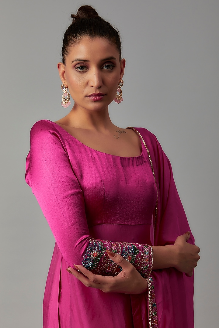 Rose Pink Mashru Silk Hand Embellished Kurta Set main image 1