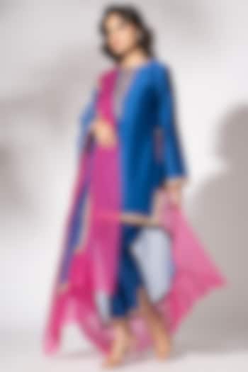 Electric Blue Pure Chanderi Embroidered Kurta Set by The Aarya