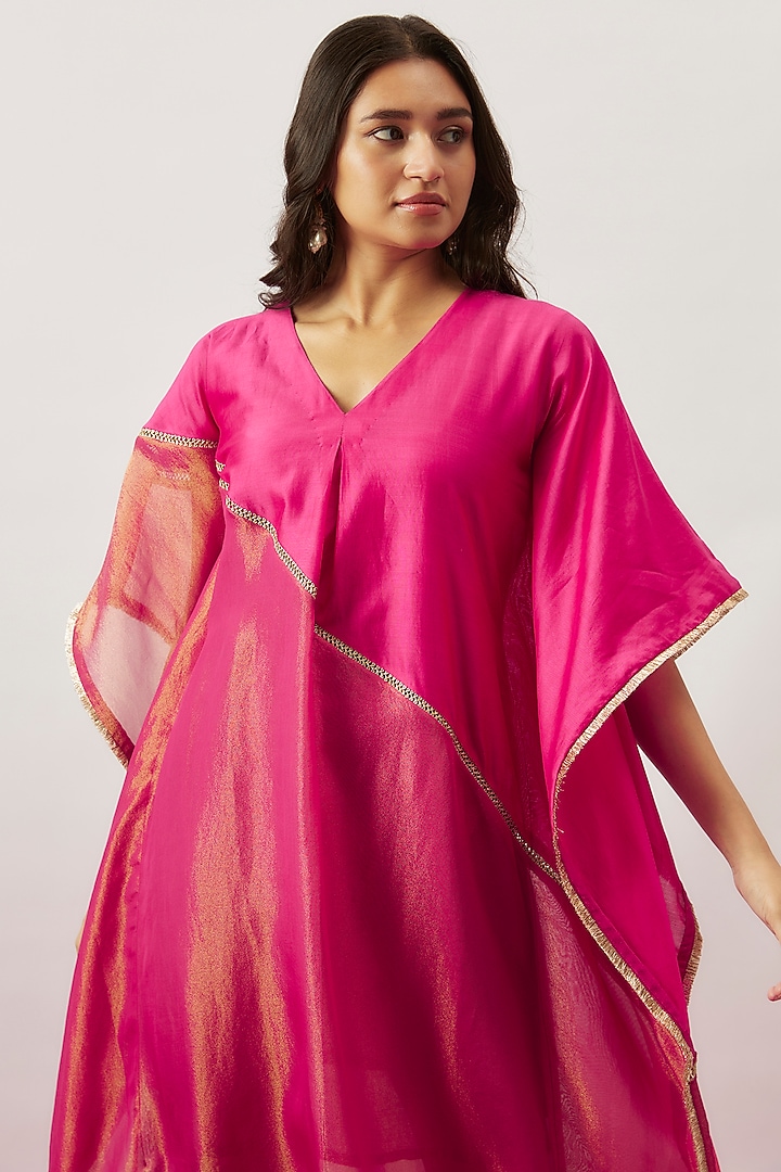 Pink Handwoven Chanderi Zari Dori Embroidered Kaftan by The Aarya at Pernia's Pop Up Shop