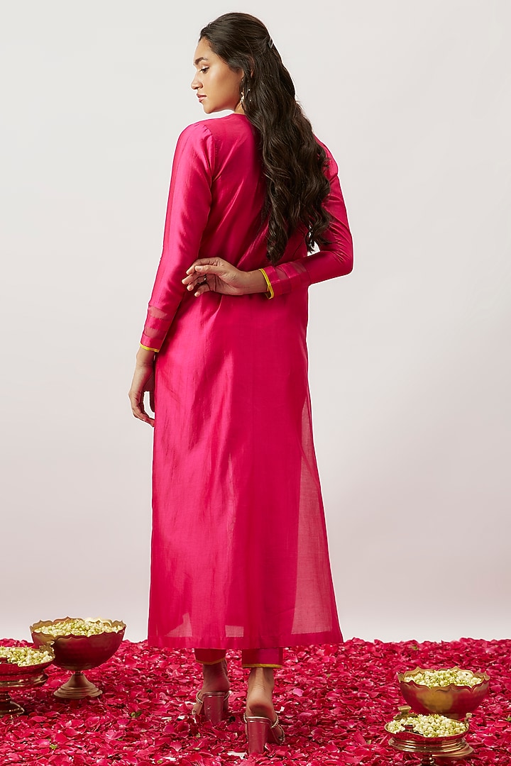 Pink Handwoven Chanderi Zari Dori Embroidered Kalidar Kurta Set by The Aarya at Pernia's Pop Up Shop