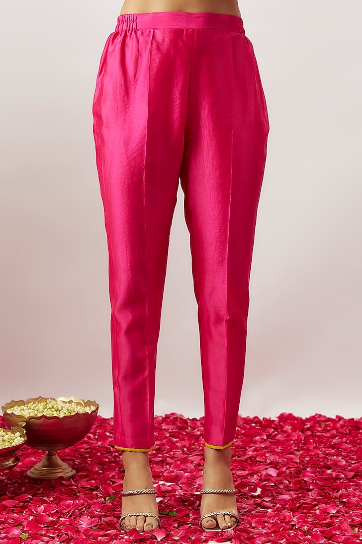 Pink Handwoven Chanderi Zari Dori Embroidered Kalidar Kurta Set by The Aarya at Pernia's Pop Up Shop