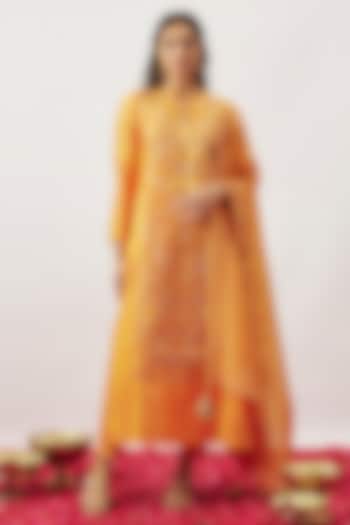 Light Orange Handwoven Chanderi Zari Dori Embroidered Kurta Set by The Aarya
