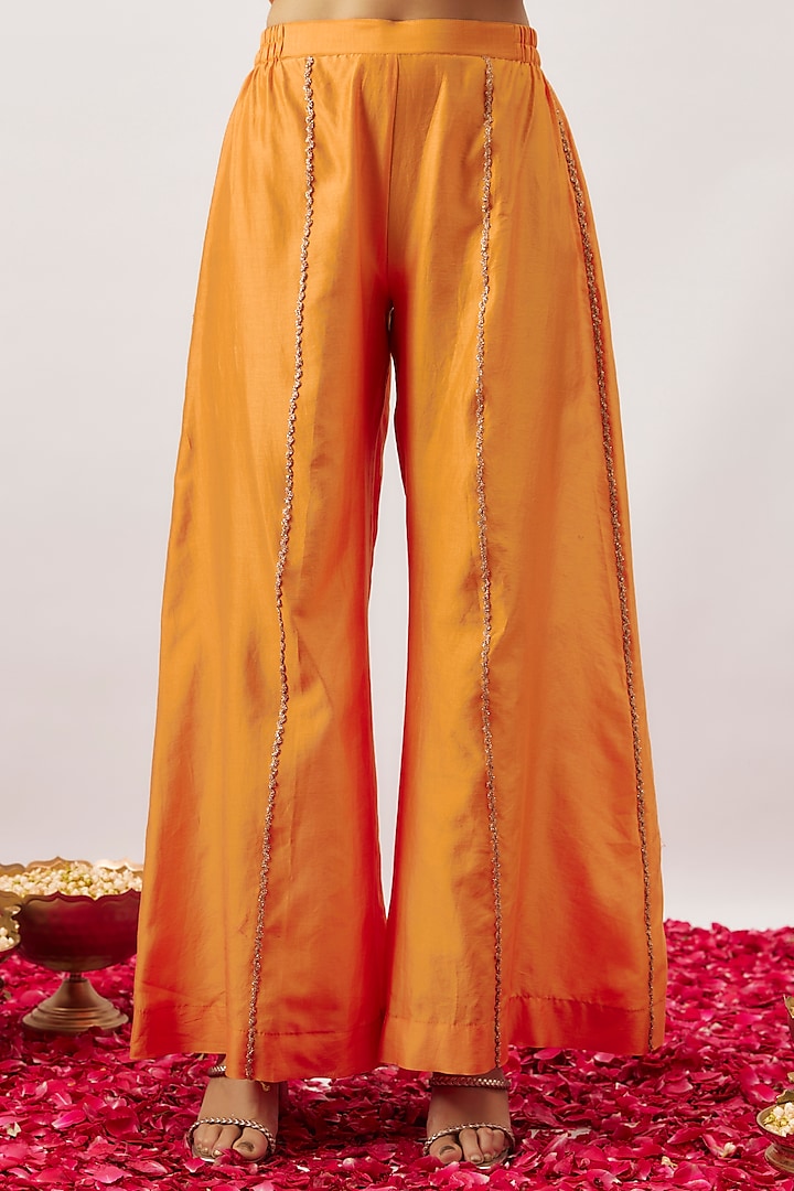 Orange Handwoven Chanderi Zari Dori Embroidered Angrakha Kurta Set by The Aarya at Pernia's Pop Up Shop