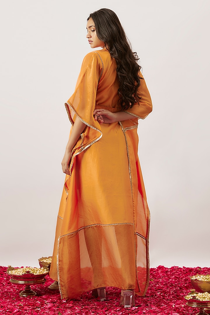 Orange Handwoven Chanderi Butterfly Kaftan With Belt by The Aarya at Pernia's Pop Up Shop