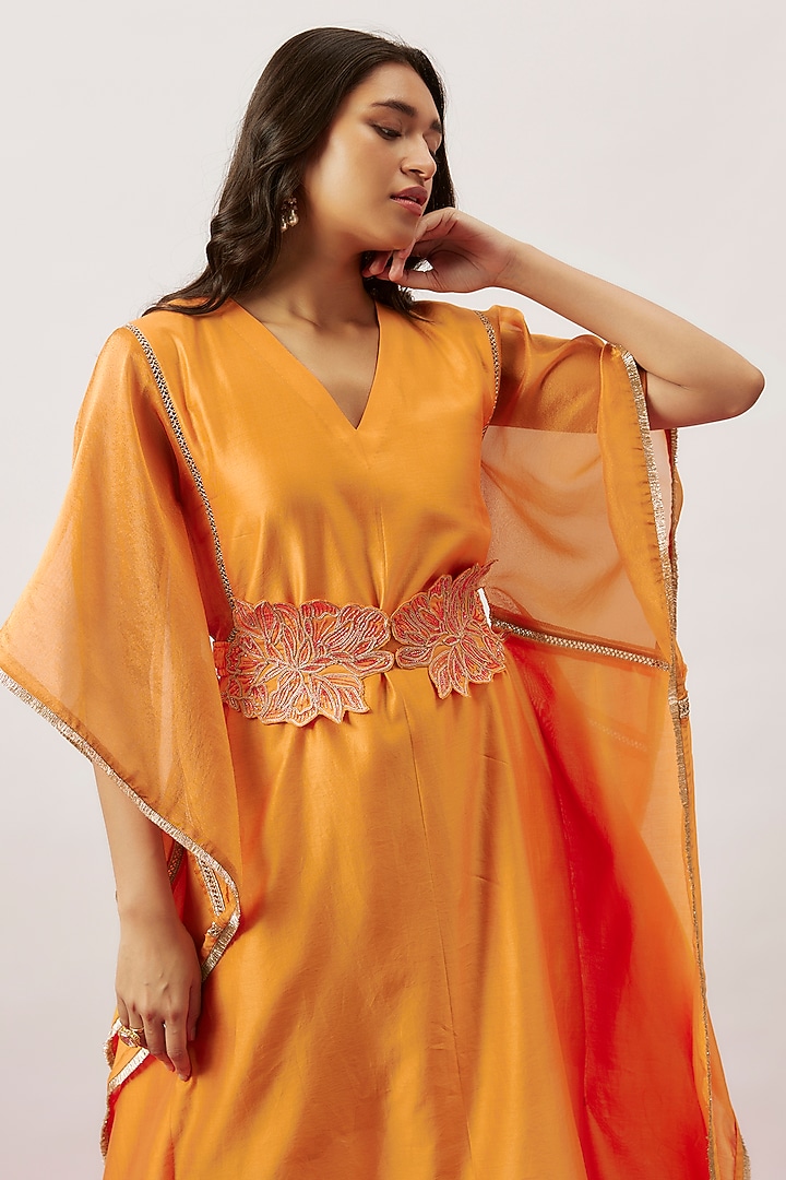 Orange Handwoven Chanderi Butterfly Kaftan With Belt by The Aarya at Pernia's Pop Up Shop