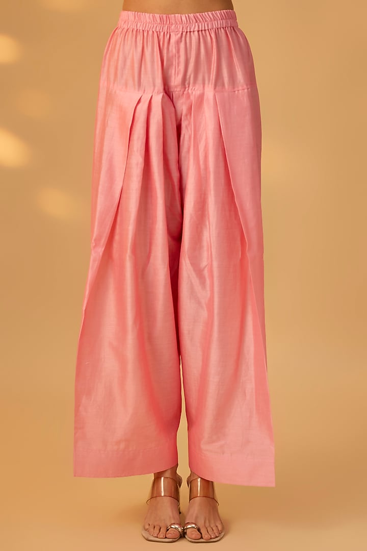 Blush Pink Handwoven Chanderi Floral Thread Work Kurta Set by The Aarya at Pernia's Pop Up Shop