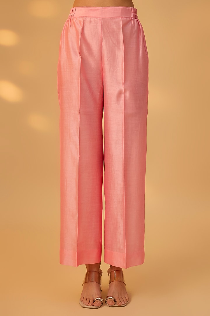 Blush Pink Handwoven Chanderi Floral Thread Work Kurta Set by The Aarya at Pernia's Pop Up Shop