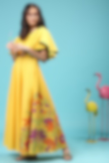 Yellow Applique Embellished Gown by The Aarya at Pernia's Pop Up Shop