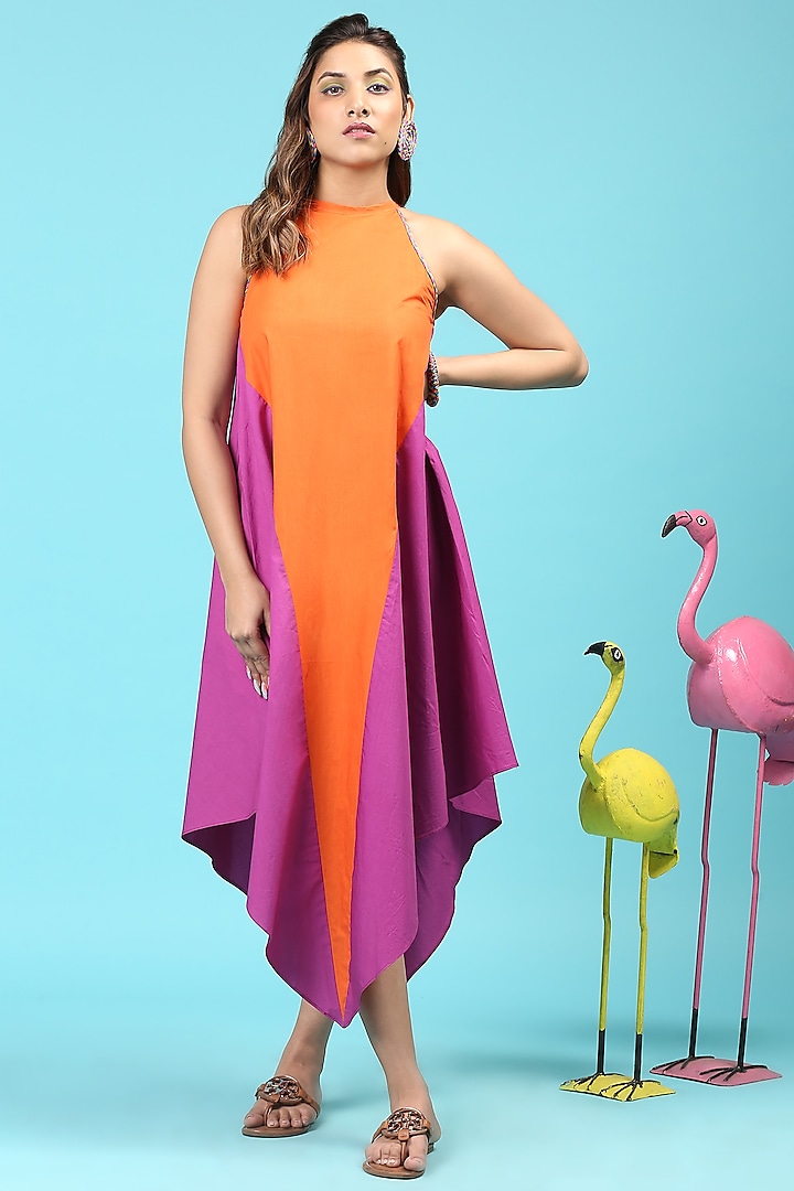 Orange & Purple Halter Neck Dress by The Aarya
