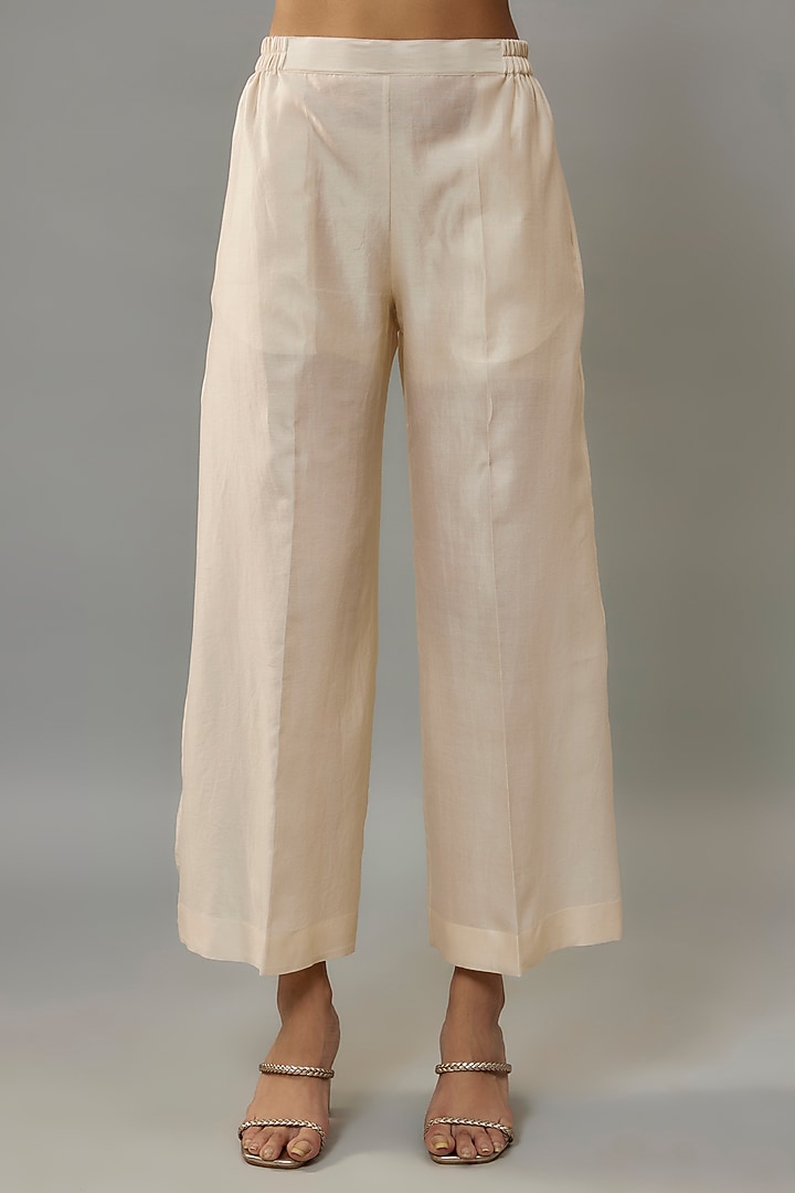 Ivory & Powder Blue Handwoven Pearl Embroidered Kurta Set by The Aarya at Pernia's Pop Up Shop