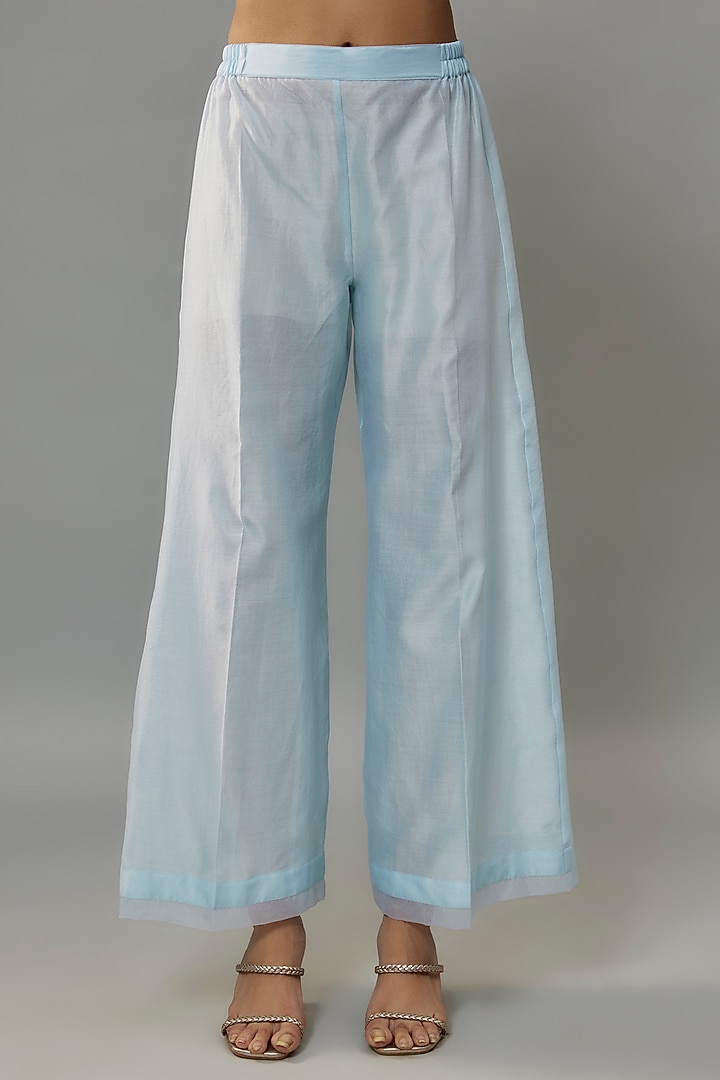 Powder Blue Handwoven Chanderi Pearl Embroidered Kaftan Set by The Aarya at Pernia's Pop Up Shop