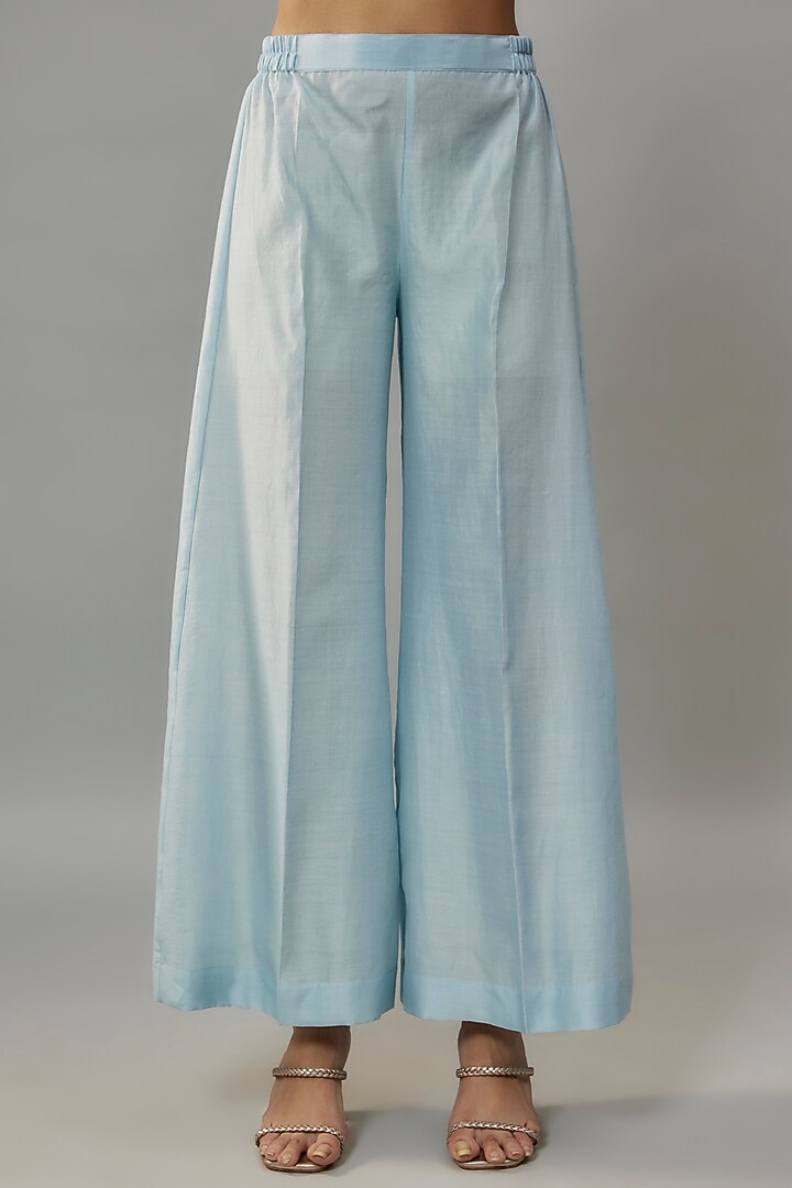 Powder Blue Handwoven Chanderi Pearl Embroidered Kaftan Set by The Aarya at Pernia's Pop Up Shop