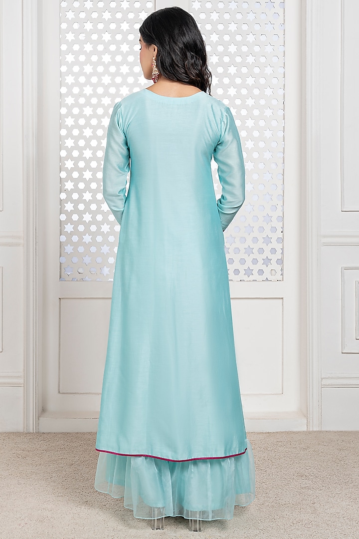 Aqua Blue Handwoven Chanderi Hand Embroidered Kurta Set by The Aarya at Pernia's Pop Up Shop