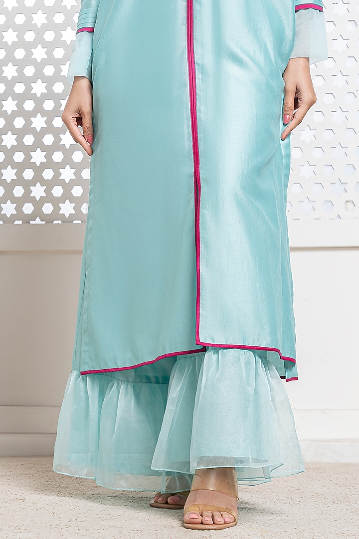 Aqua Blue Handwoven Chanderi Hand Embroidered Kurta Set by The Aarya at Pernia's Pop Up Shop