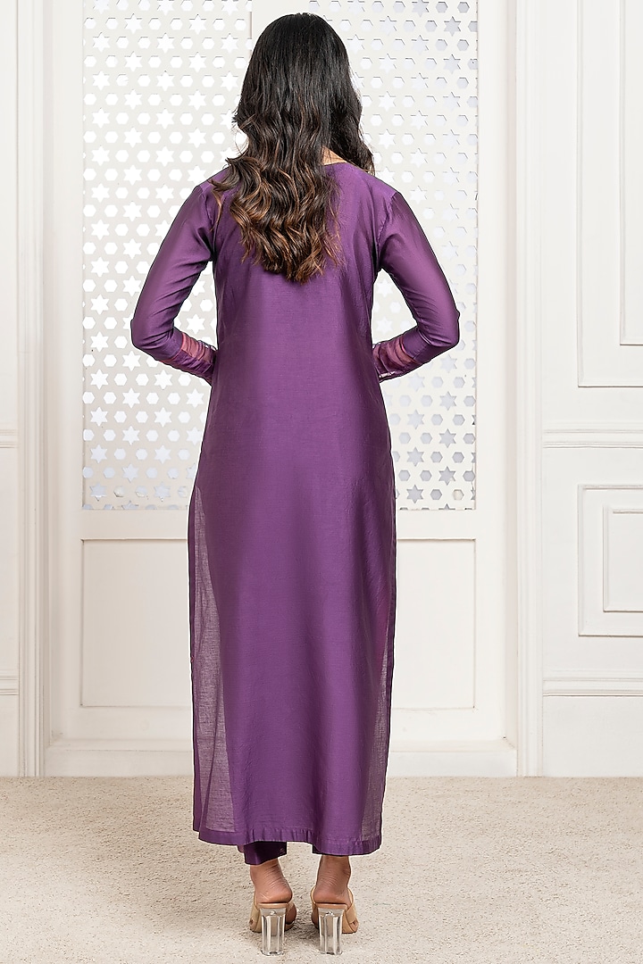 Purple Handwoven Chanderi Hand Embroidered Kurta Set by The Aarya at Pernia's Pop Up Shop