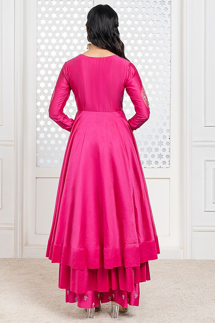 Pink Handwoven Chanderi Hand Embroidered Wedding Anarkali Set by The Aarya at Pernia's Pop Up Shop